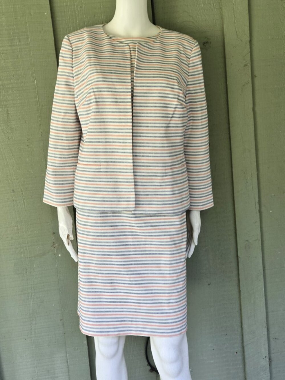 TALBOTS Red White Blue Striped Dress Suit 14P Petite 14